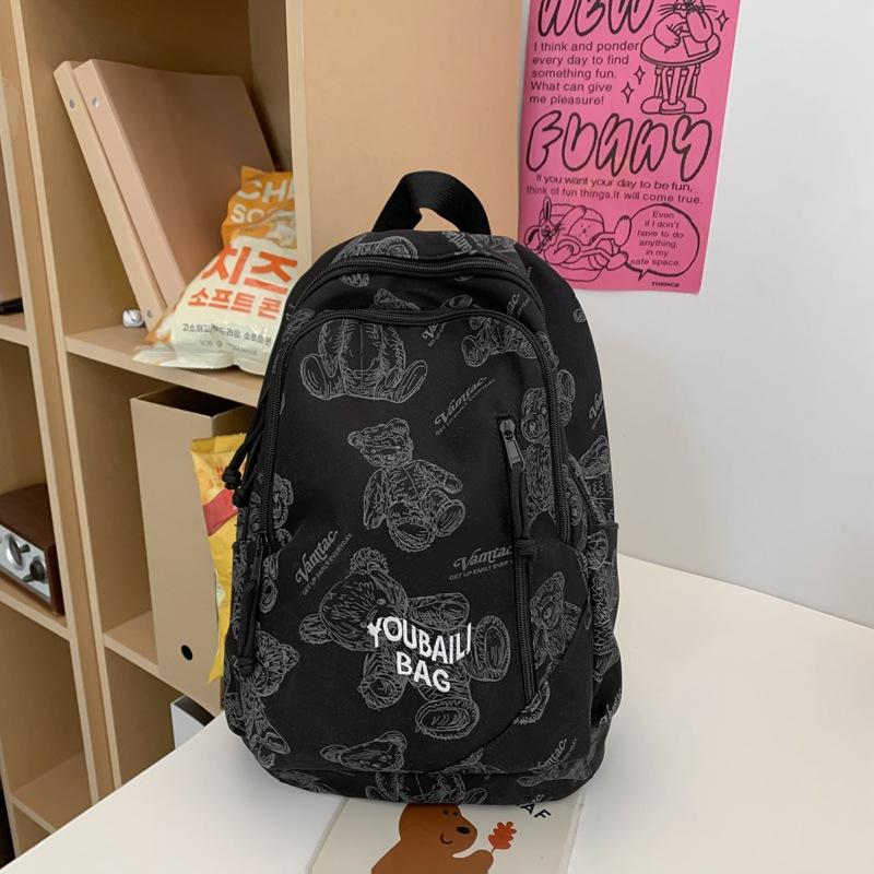 School Bag, Junior High School Outdoor Girls, High-value Printed Bear, College Student Backpack, New Backpack, Cute Backpack.