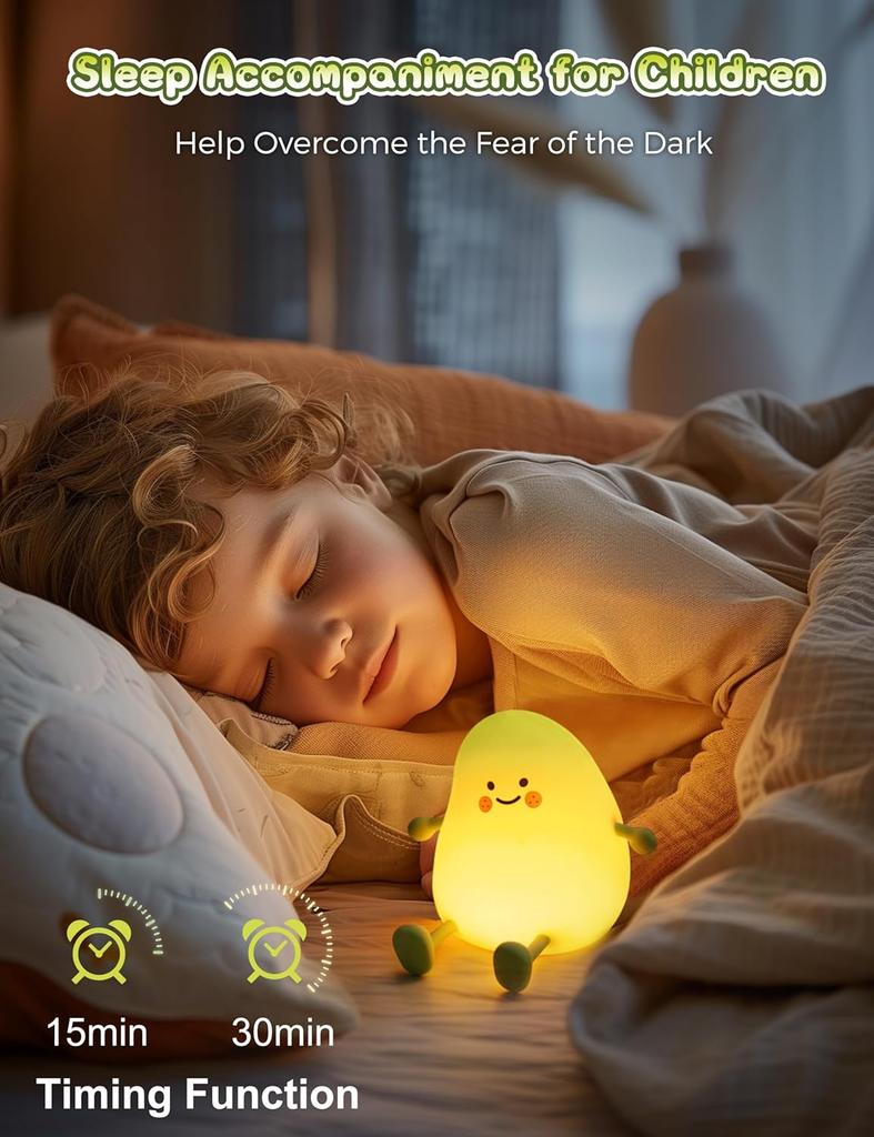 Cute Night Light Kids Mango Sleep Lamp Warm White Bedroom Decor Silicone Nightlight Baby Nursery Lights Birthday Christmas Gift