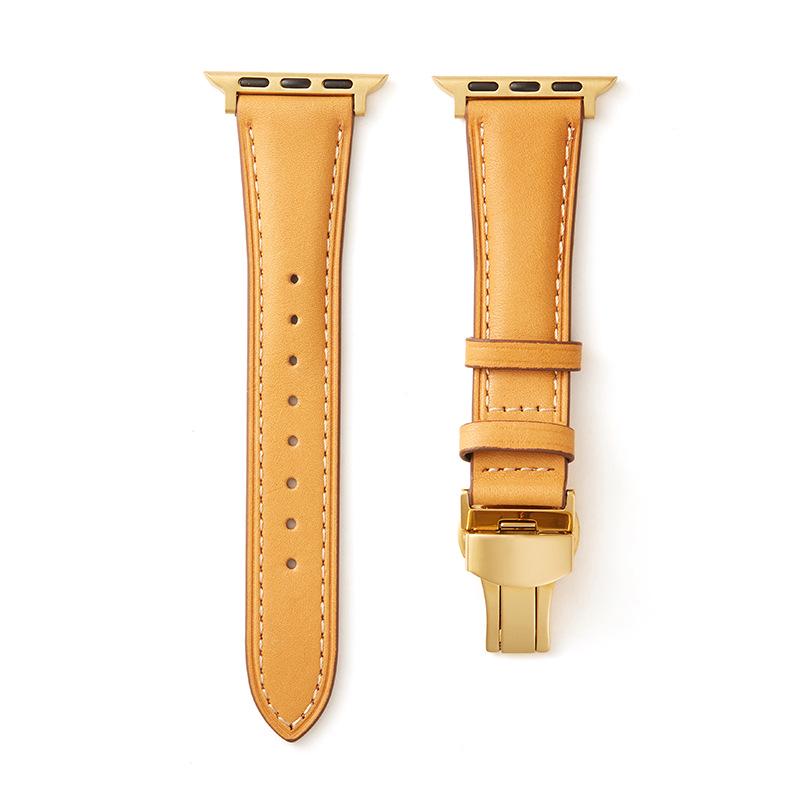 Kompatibles Apple iWatch Armband - Pflanzlich gegerbtes Leder mit Schmetterlingsverschluss