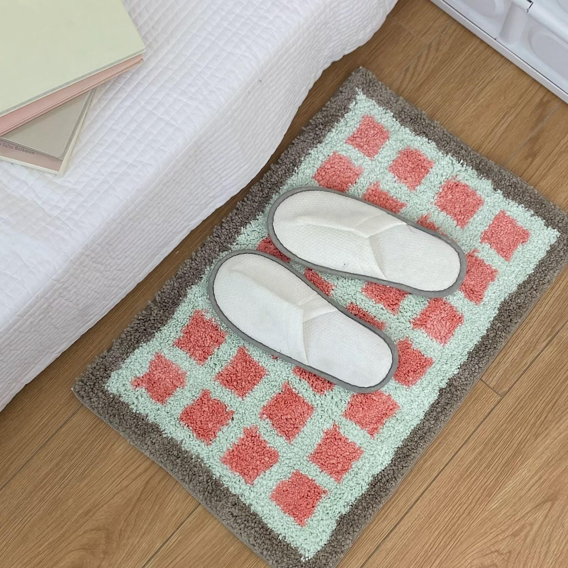 

Клетчатые ворсовые ковры для гостиной, спальни, ковры, решетки, входная дверь, противоскользящий коврик, художественный пушистый плюшевый ковер 40x60cm