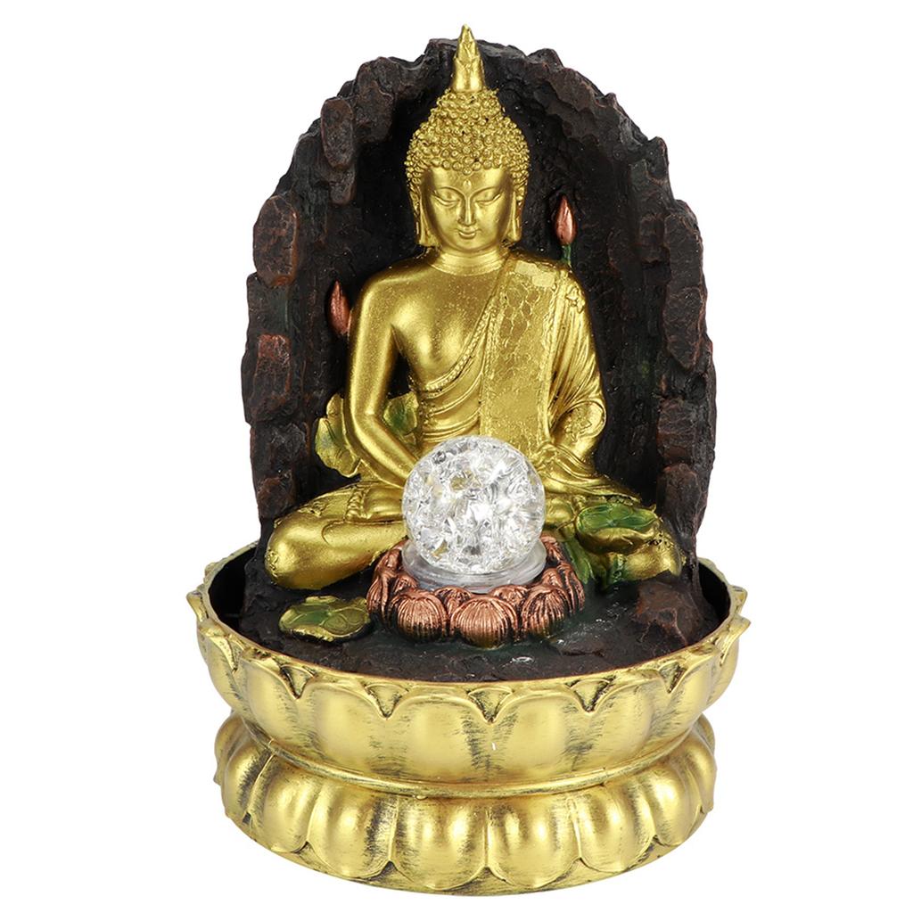 Resin Water Fountain Ornaments Meditating Buddha Statue LED Lighted Tabletop Fountain Home
