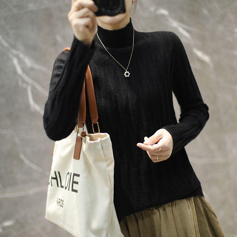 

Мягкий женский свитер с полувысоким воротом, осенне-зимняя новая базовая рубашка, стильный и универсальный трикотажный топ 3XL чёрный