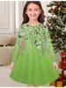 Girls' Autumn and Winter Fashion Dress, 3D Flower Print  Round Neck Long Children's T-shirt Dress, Casual Versatile, Christmas Clothing