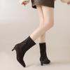 Fashion 2025 NEW Autumn Women Boots Square Toe Cow Suede Women Shoes Spike Heel High Heel Mordern Boots Daily Shoes Mid-calf Boots