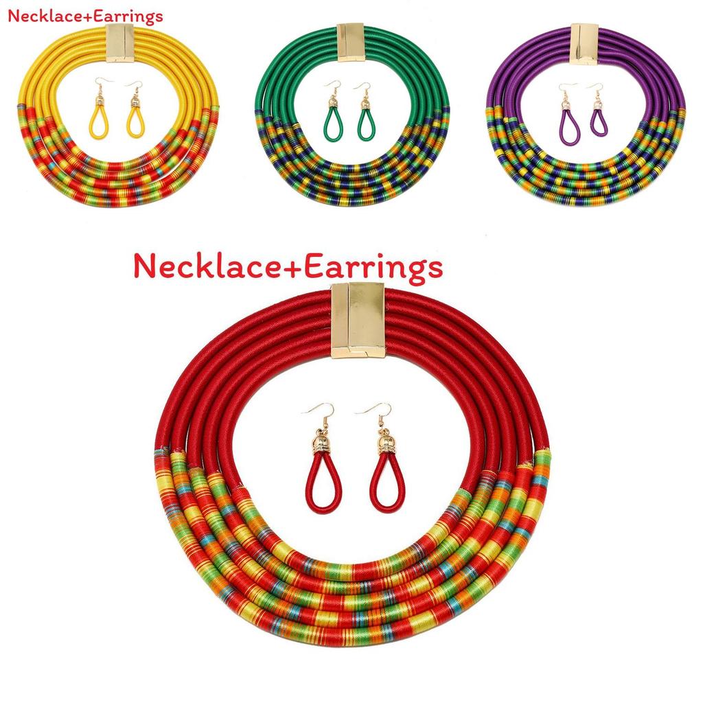 Spring Trend Ethnic Inspired Multilayer Collar Necklace Earrings For Women