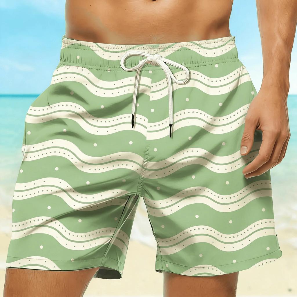 Summer Men's Striped Checked 3D Printed Beach Shorts