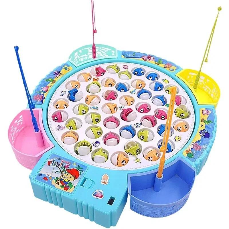 Magnetic Fishing Toys Fish and Rod with Magnetic Rotating Fishing Game with Music Red and Blue Color Optional Size Optional
