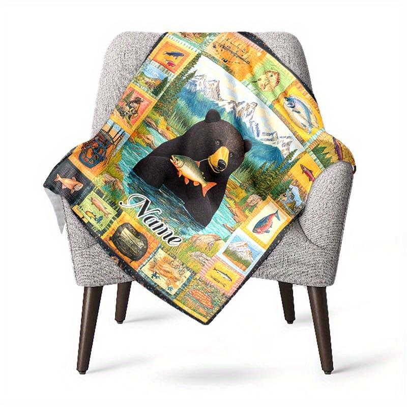 Bear Customize Your Name Blanket Used For Chair Office Sofa Bed Camping Soft And Warm Giving Friends And Relatives Birthday Graduation Gift