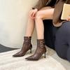 Rivet belt buckle pointed high-heeled short boots women's 2025 autumn new fashionable versatile soft leather single boots