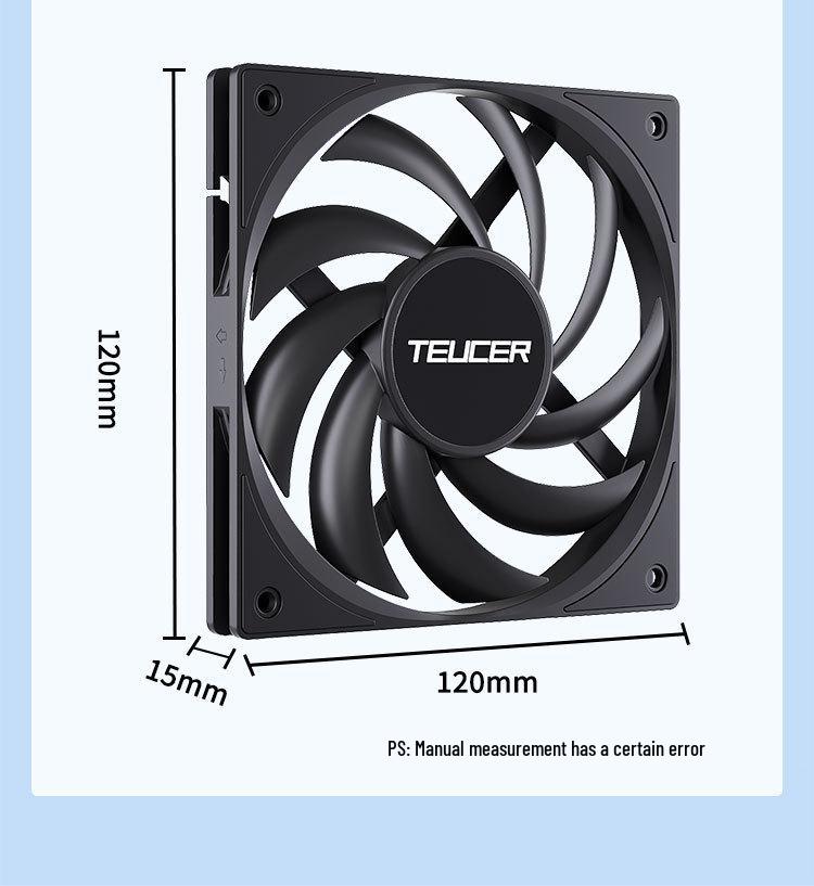 TEUCER 12015 15mm Leiser Schwarzer Desktop-PC-Lüfter mit Temperaturregelung