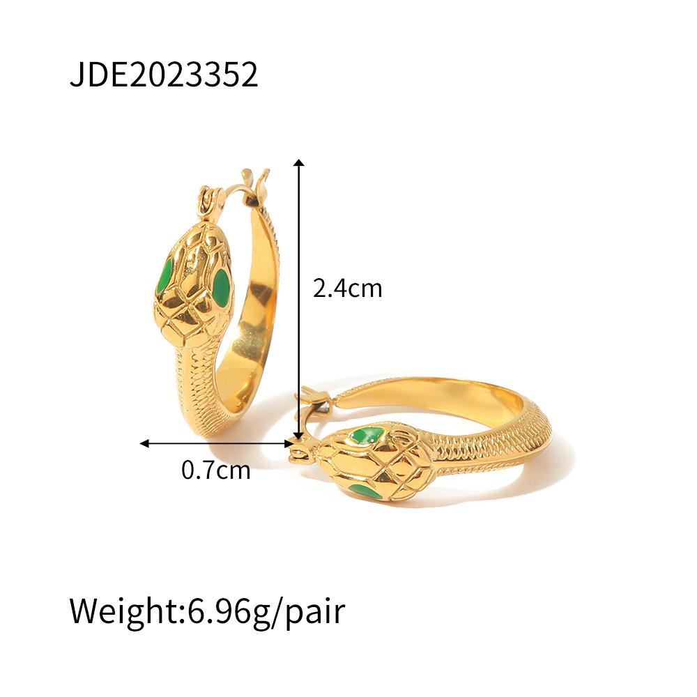 Stainless Steel Snake Earrings with Green Eyes - Fashionable, Non-Fading Design for Women