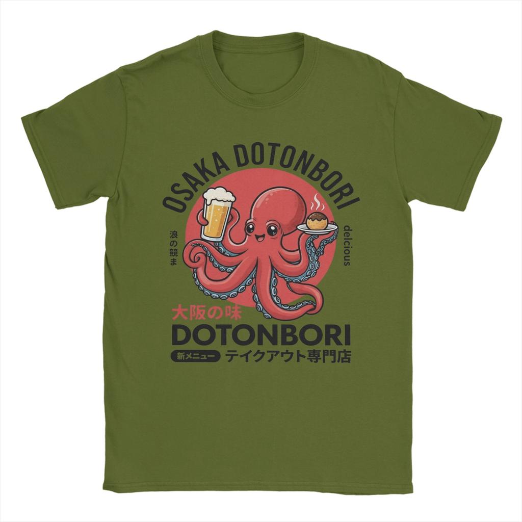 Osaka Dotonbori Octopus Kansai Street Food and Sake TShirts for Men Funny 100 Cotton Tees Round Collar Short Sleeve T Shirt