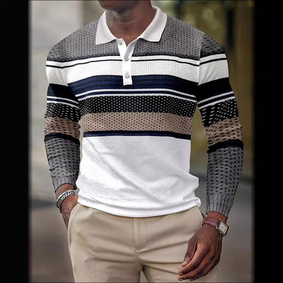 Patriotic Long Sleeve Polo Shirt, American Flag Graphic, Casual Style