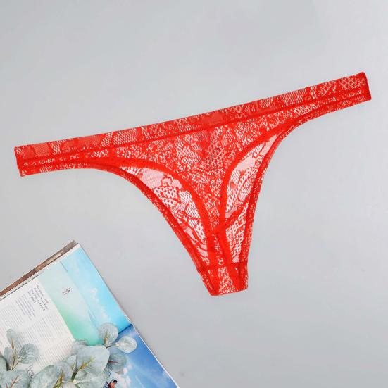 Men Underpants Lace Trim Breathable Mesh Quick Dry Low Waist Close-fitting Seamless Moisture