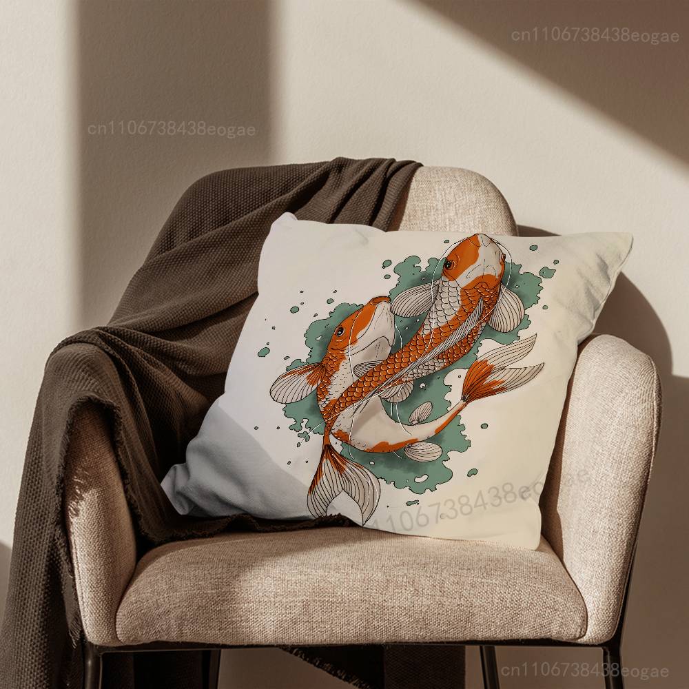 

Lucky Animal Koi Art Pillow Case For Room Sofa Cushion Cover Suitable For Home Bedroom Decoration And Protector 30cmx30cm
