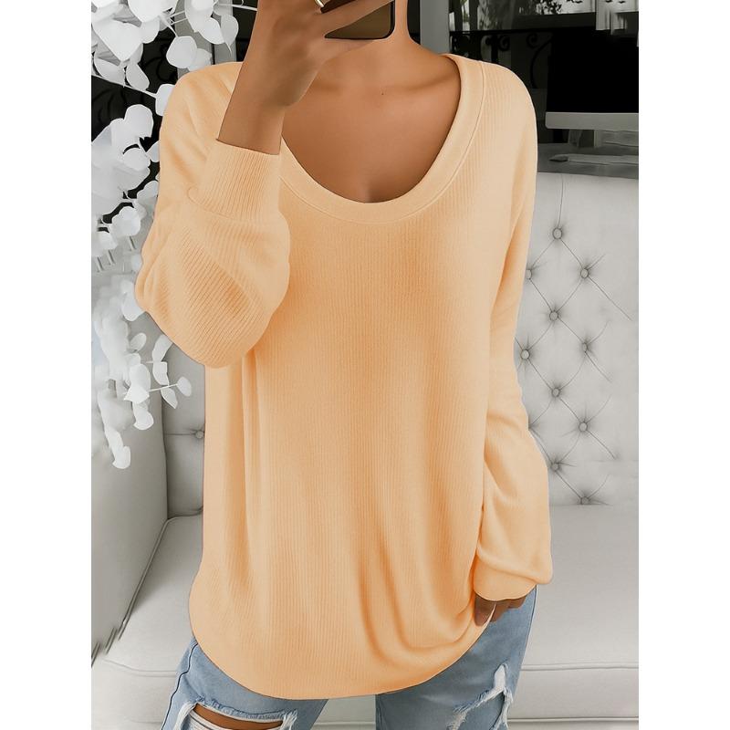 MGHR Women's Fashion Casual Long Sleeve U-Neck Blouses & Shirts