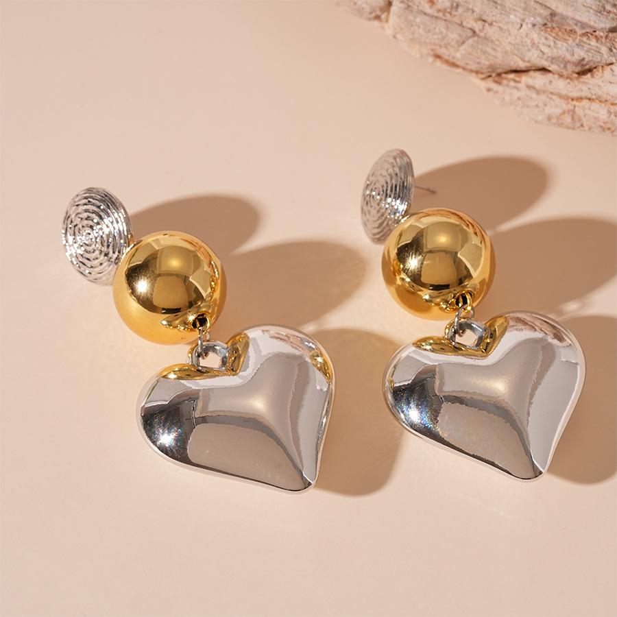 Contrast Color Metallic Geometric Love Earrings, Elegant High-end Earrings for Women