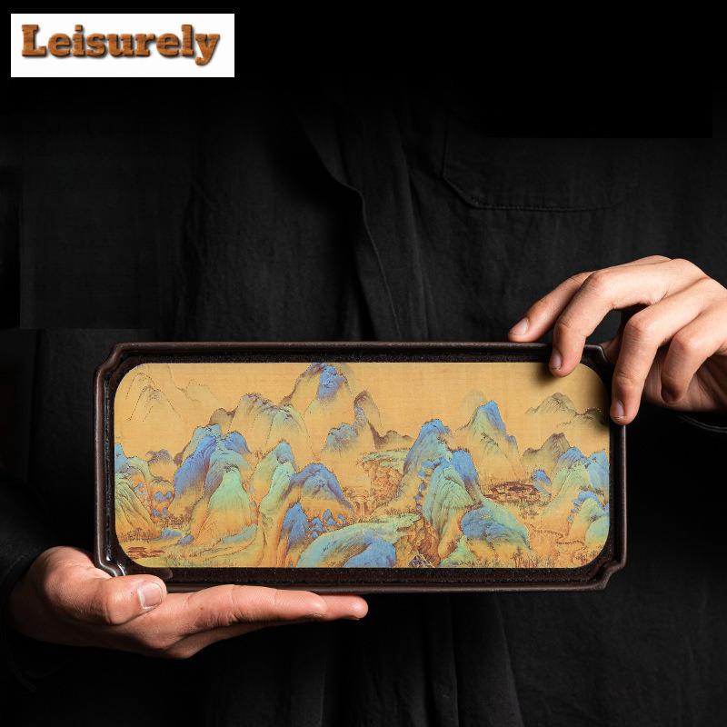 Chinese Landscape Rectangle Tea Tray Cake Rack Coffee Storage Board Teapot Base Dishes for Serving Chinese Tea Set Accessories