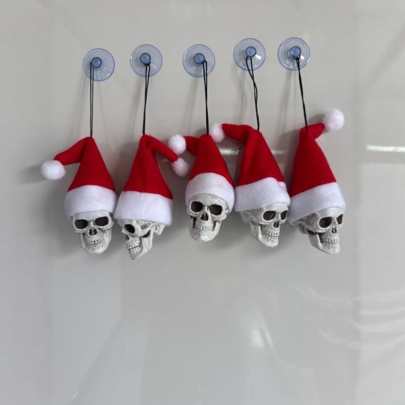 5Pcs Miniature Skull Hanging Ornament With Santa Hat Christmas Tree Decorations China Mainland