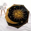 Goldener Himmelsmond und Sonne DekorSchirm, Tragbarer 3-Fach Kompakter Regenschirm, Weihnachtsgeschenk ES384