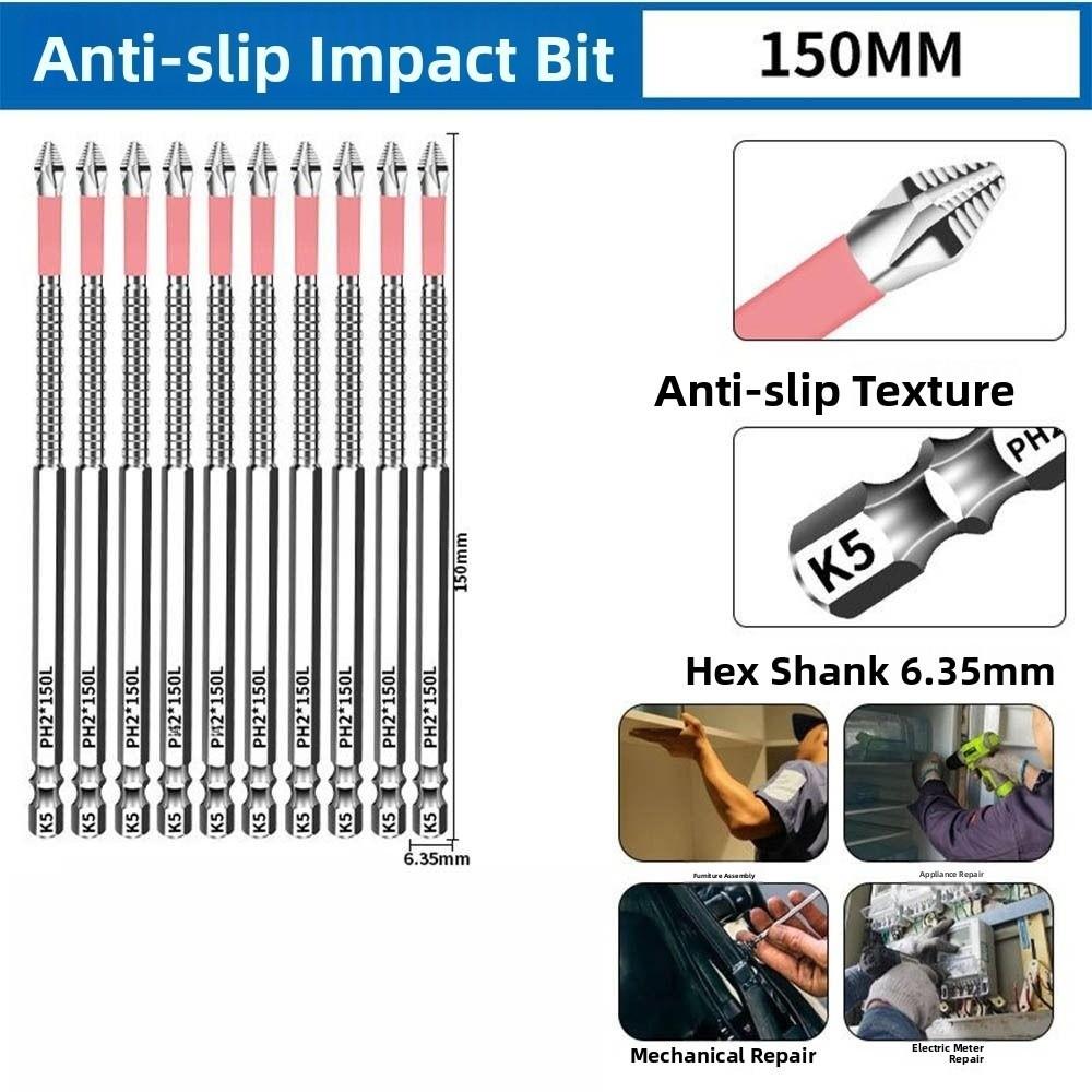 6/10pcs Anti-Slip Batch Head High Torque Ph2 Screwdriver Bit Magnetic Screwdriver Bit  Repair Tool
