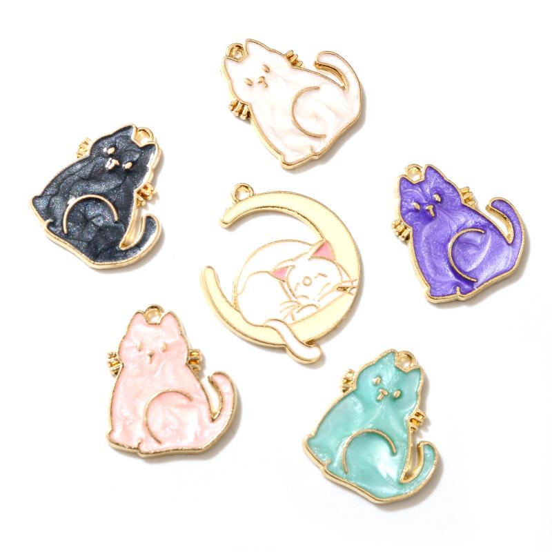 10pcs Enamel Small Cat Charms Pendant DIY Jewelry Making Accessories for Earring Bracelet Necklace Finding Craft Supplies