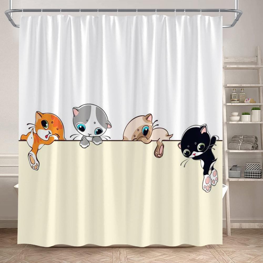 Funny Cartoon Animals Shower Curtains Cute Panda Owl Pet Cat Kids Bath Curtain Polyester Fabric Children Home Bathroom Decor Set