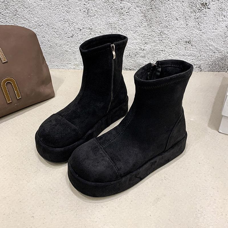 

Маленькие узкие ботильоны на платформе-маффине Женские 2025 Осень и Зима Новая Мода Универсальные увеличивающие рост узкие ботинки Ботинки Мартин 40 чёрный