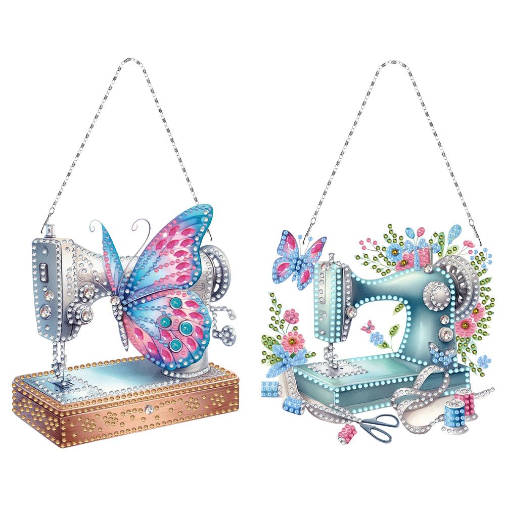 2pcs Sewing Machine Theme 2D/Flat DIY Hanging Diamond Art Kits Diamond Painting Set Diamond Art Pendant Wall Door Decoration