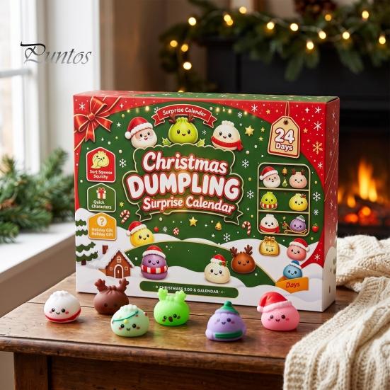 Christmas Traditions for Family Fun 2026 Dumplings Advent Calendar with 24 Mini Bun Squeeze Interactive Countdown Activity December Toys, Festive Box,