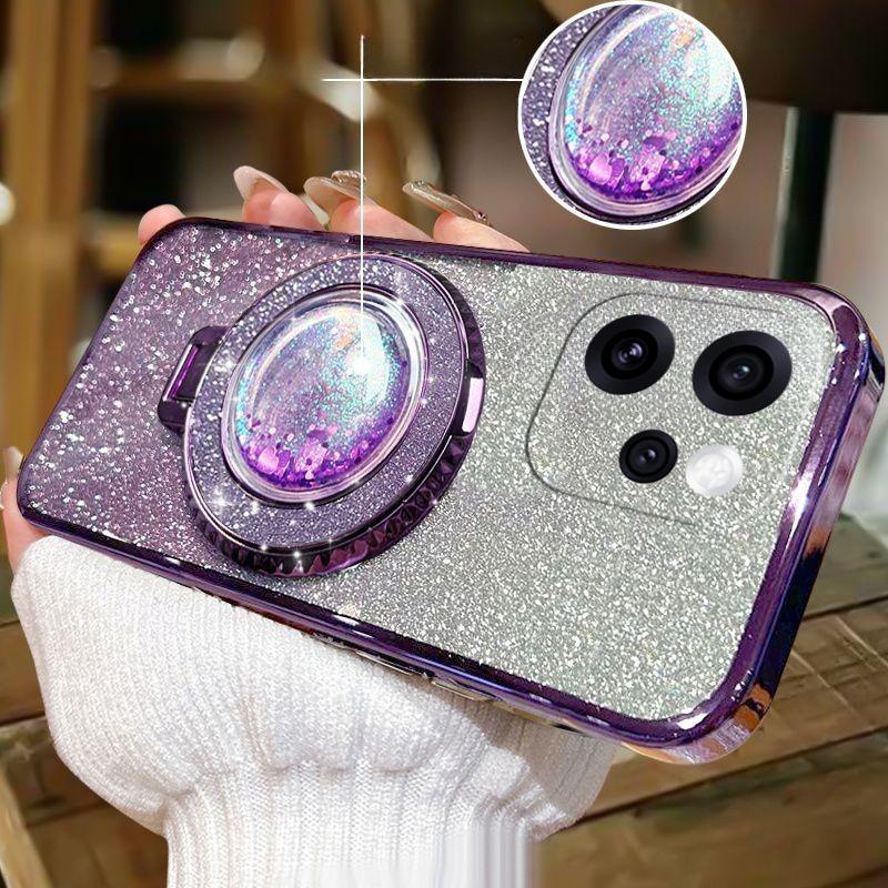 For OPPO Reno 15 Pro 15F Case with Liquid Glitter Quicksand Hourglass Stand Holder Luxury Shiny Gradient Plating Girls Slim