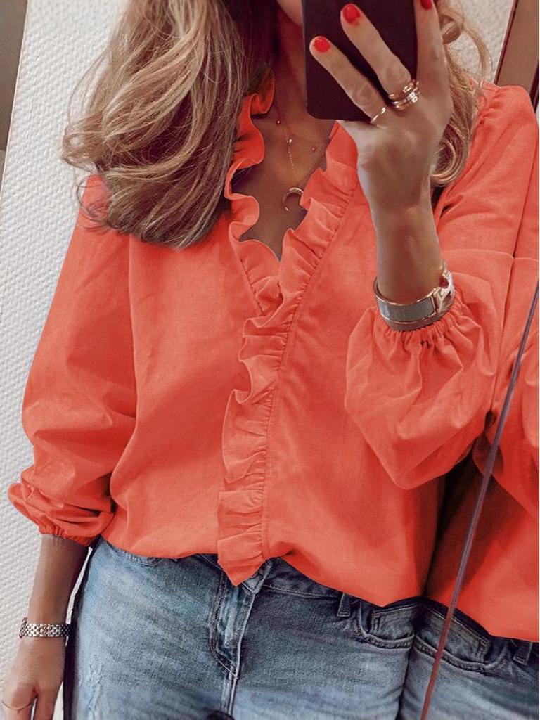 Damska bluzka z długim rękawem i falbankami, europejski i amerykański styl, kolekcja Wiosna/Lato 2025