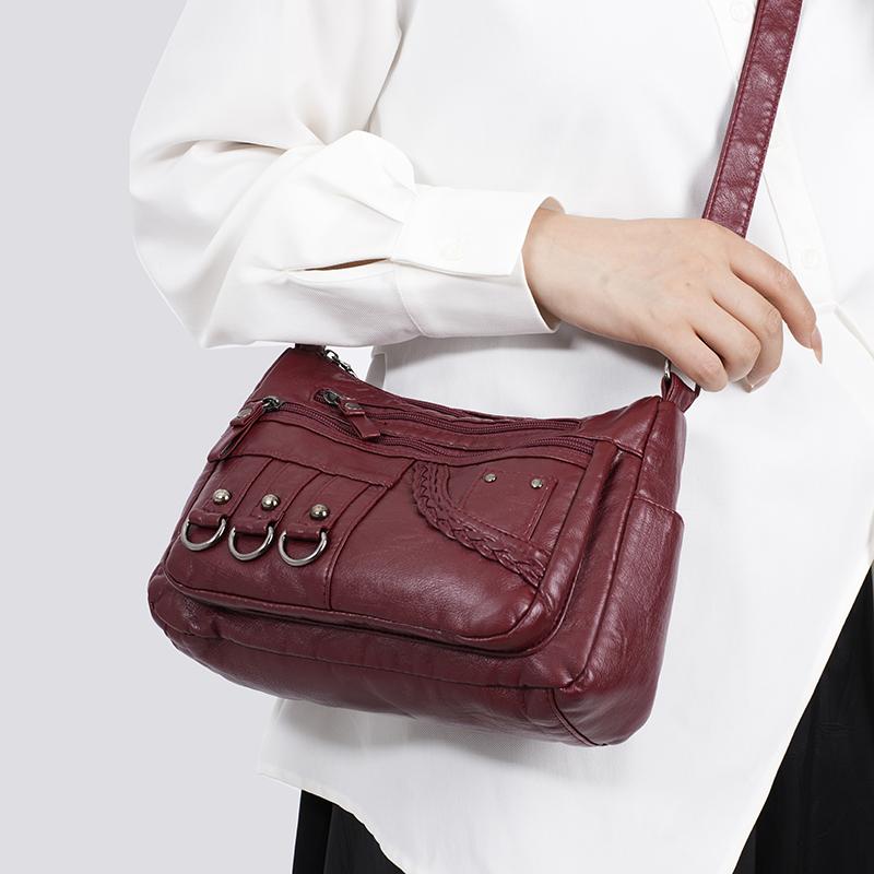 Large Capacity Multi-layer Women's Bag Middle-aged Mother's Bag Soft Leather Crossbody Bag