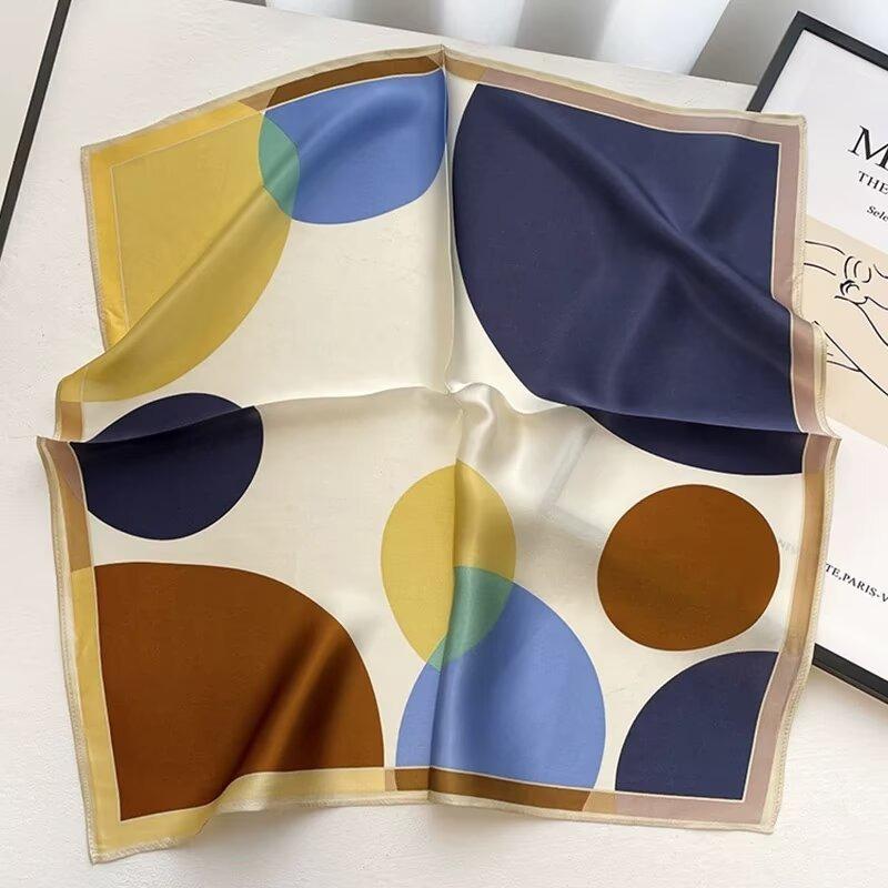 68cm Colorful Round Printed Scarf Women's New Spring and Autumn Imitation Silk Square Scarf High-quality Shawl Headscarf