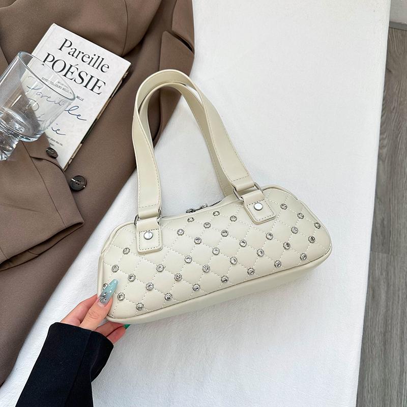 Silver Bag Luxury Studded Diamond Handbag Evening Clutch Bag Female Fashion Underarm Shoulder Tote Pu Leather Pillow Travel Bags