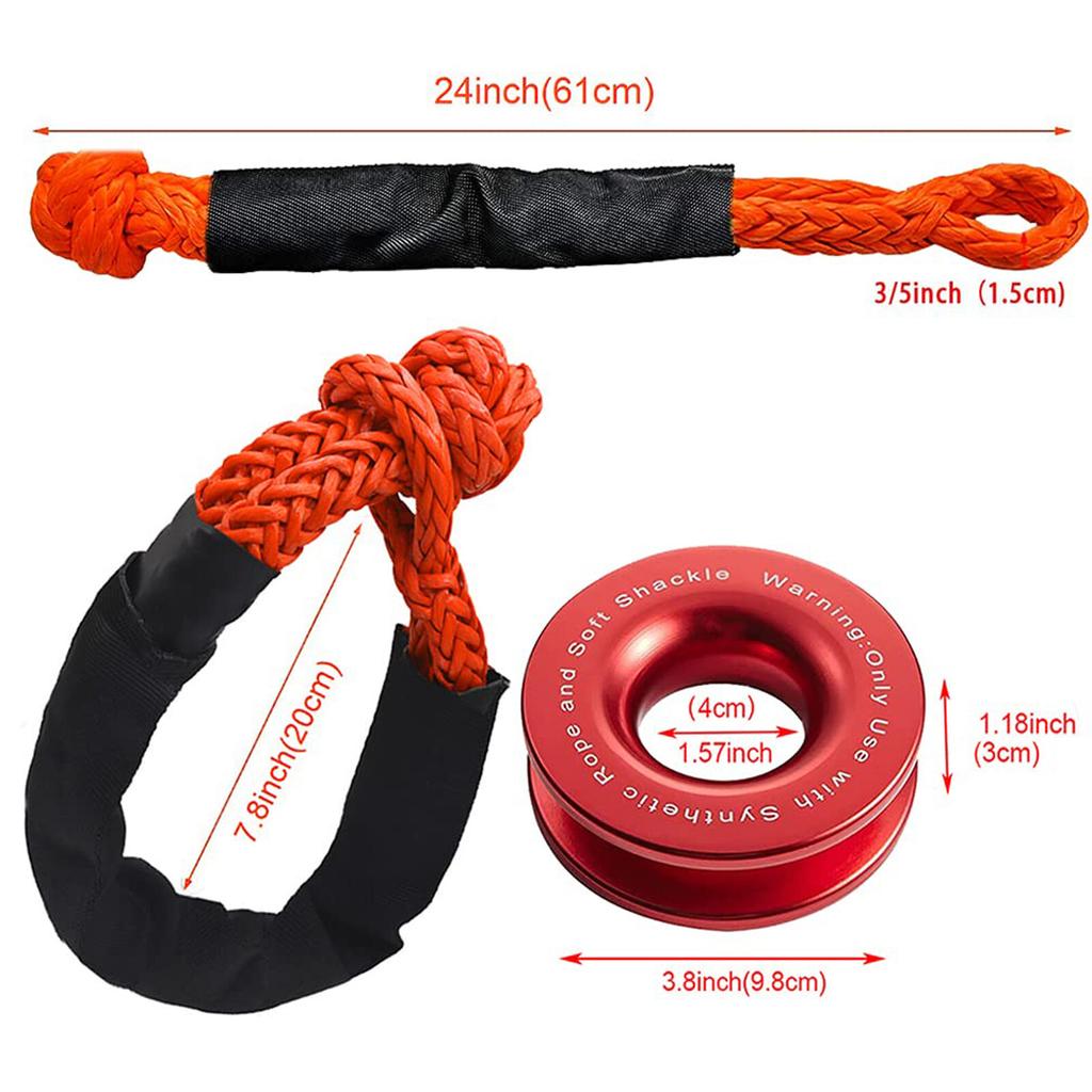 Heavy Duty Recovery Ring Snatch Block Pulley W/ Soft Shackle Tow Winch Rope