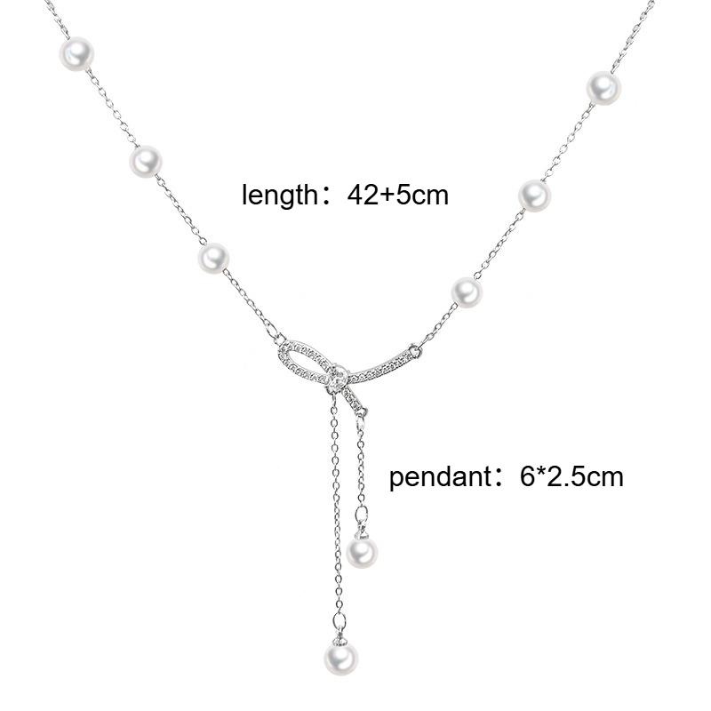 Titanium Steel Not Fading Bowknot Tassel Necklaces for Women Light Luxury Clavicle Chain Jewelry