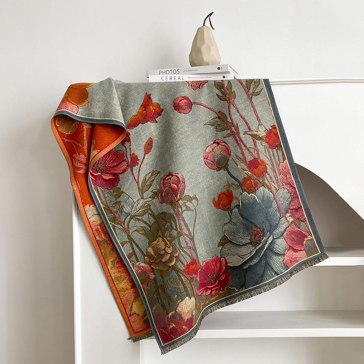 

NEW Luxury Winter Cashmere Oil painting Magnolia Design Scarf Women Warm Pashmina Blanket Poncho Scarves Female Elegance Shawl