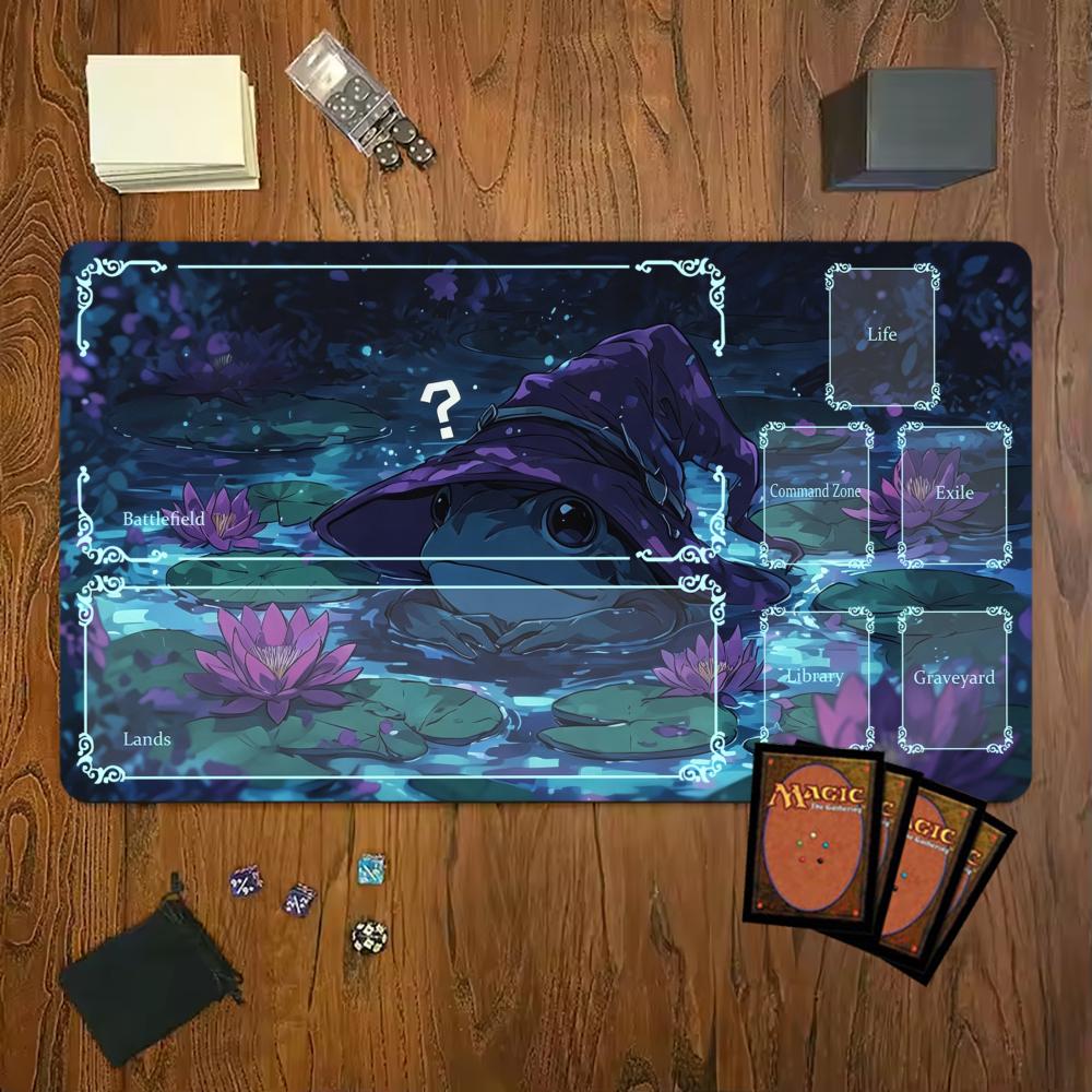 Wizard Frog Purple Lotus Pond Mouse Pad Playmat 24x14 Mtg Tcg Office Desk Mat For Work Game Pc Laptop Rug Carpet Mousepad