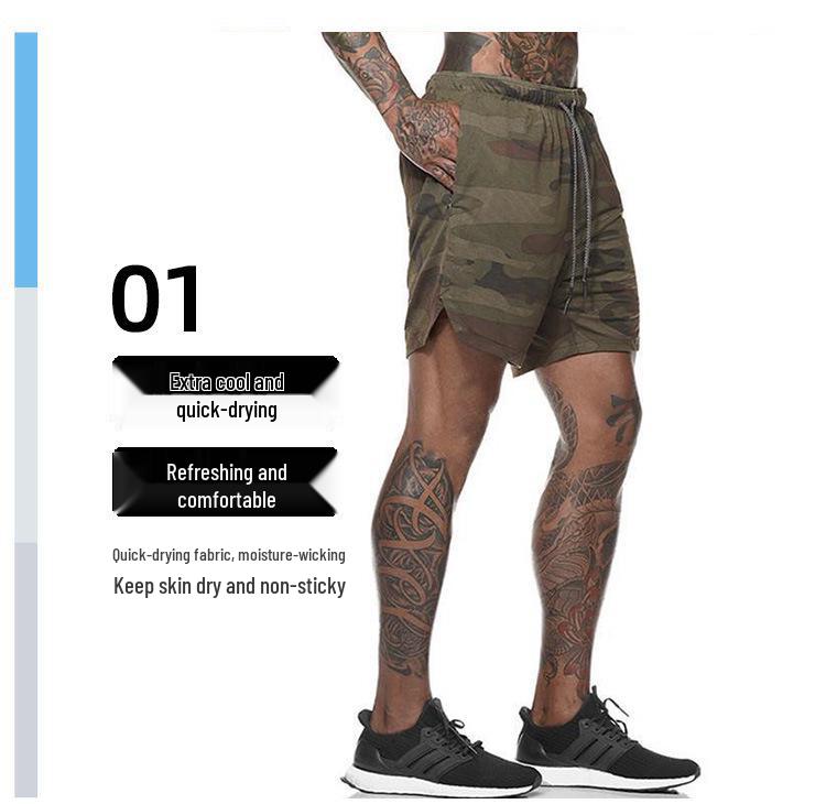 Men's Loose-Fit Double-Layer Running Shorts with Multi-Pockets for Sports & Outdoor Activities