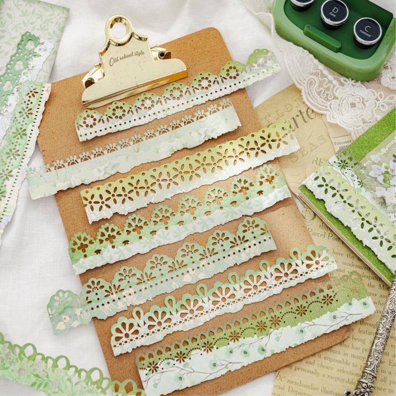 10-Sheet Vintage Long-Strip Lace Stickers, Delicate Lace Patterns for Hand Account Decoration & DIY Crafts