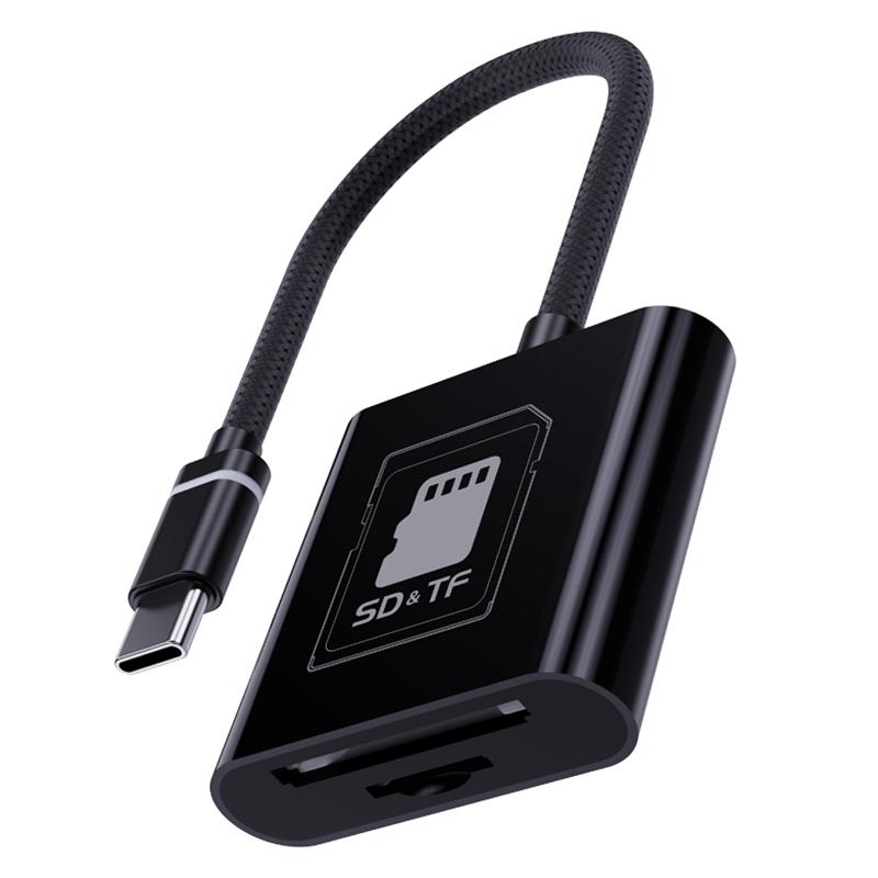 Type-C 2 in 1 Card Reader for TF/SD Cards Support Up to 2TB Compatible with Windows/MAC OS/Linux/Android
