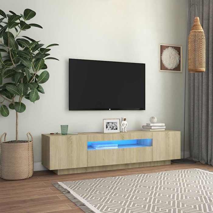 VidaXL Meuble TV avec Lumières LED, Armoire de Télévision, Meuble Télé de Salon, Armoire Basse Salle de Séjour Intérieur, 804430