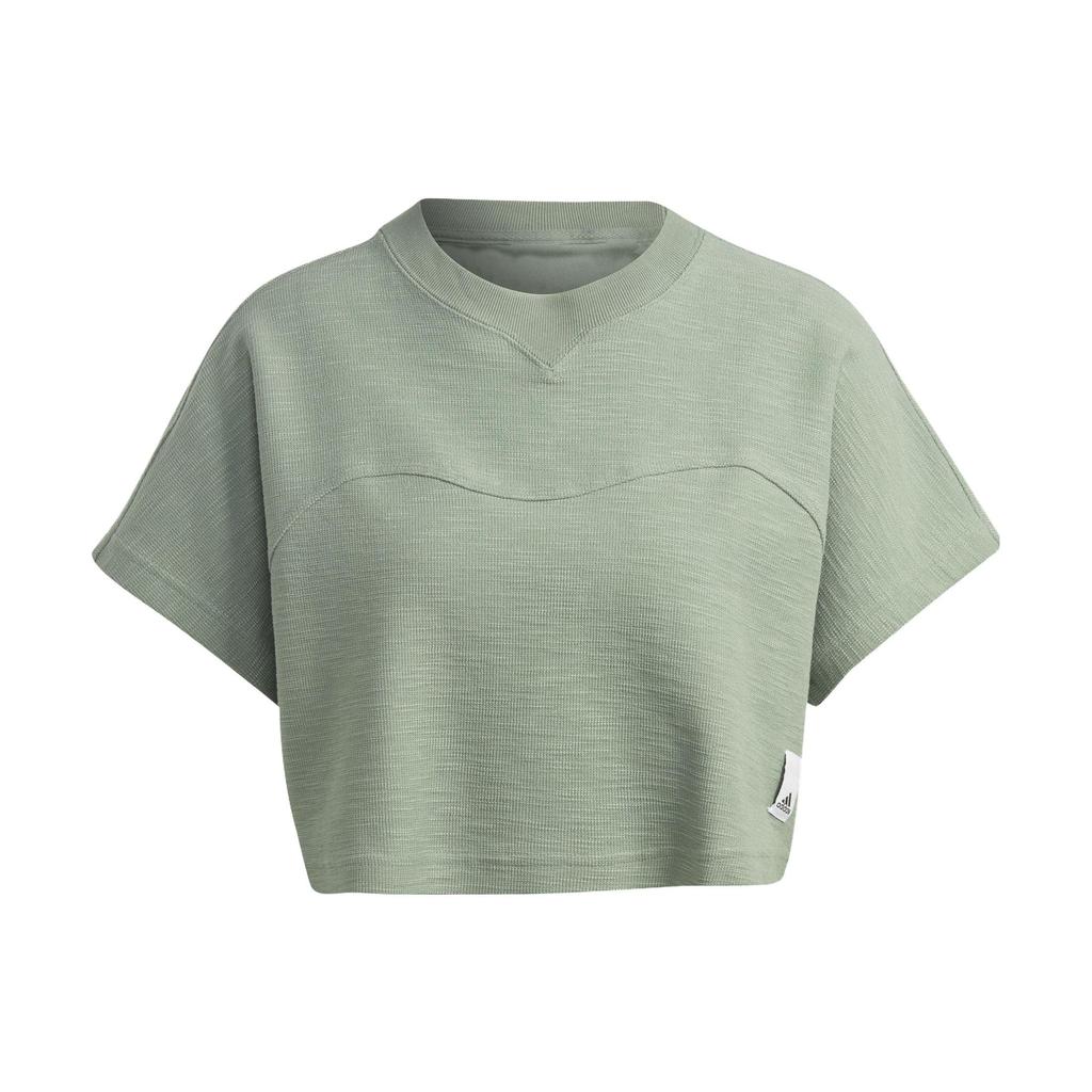 adidas Lounge Solid Short Sleeve Crew Neck T-Shirt Women Tops Green HZ1607