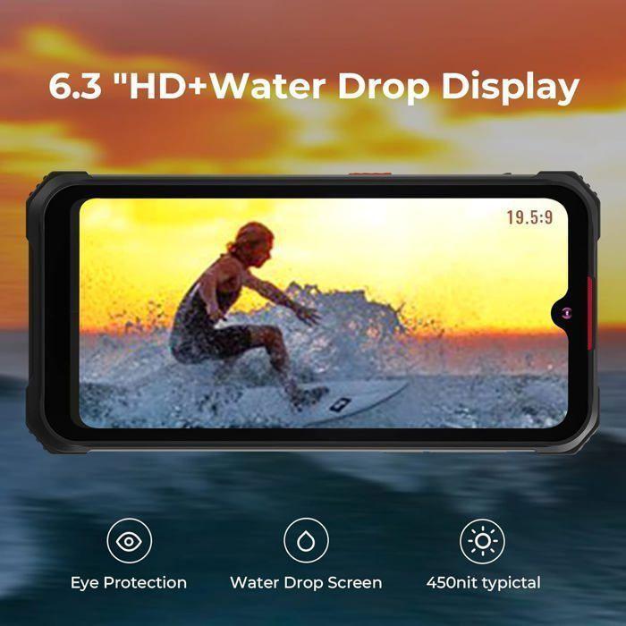 Smartphone Robuste HOTWAV Cyber 9 Pro 8Go+128Go 6,3" 7500mAh Triple Caméra 48MP Téléphone Portable Android 11 4G NFC/OTG/GPS Noir