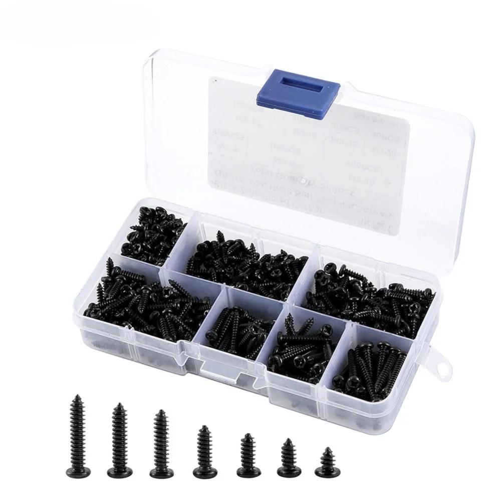 500pcs Portable Metal M3 Screw Kit Cross Head Round Head Self Tapping Screw Fastener Self Drilling Pan Head Screw Hardware