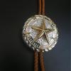 Men and Women Fashion Accessory Leather Cord Bolo Tie with Distinctive Metal Star Badge Pendant Western Necktie Necklace