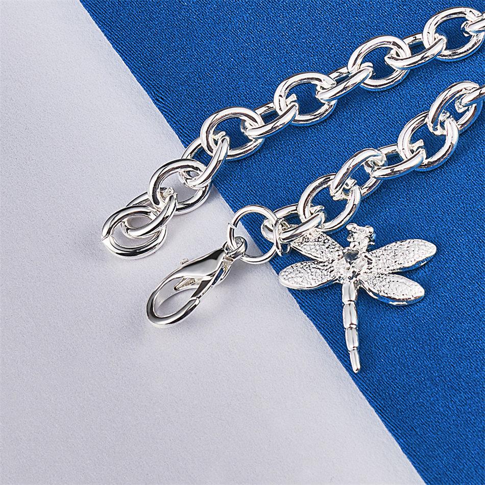 925 Sterling Silver 8-inch Exquisite Dragonfly Bracelet, Women's Fashion Wedding Party Accessories, Jewelry