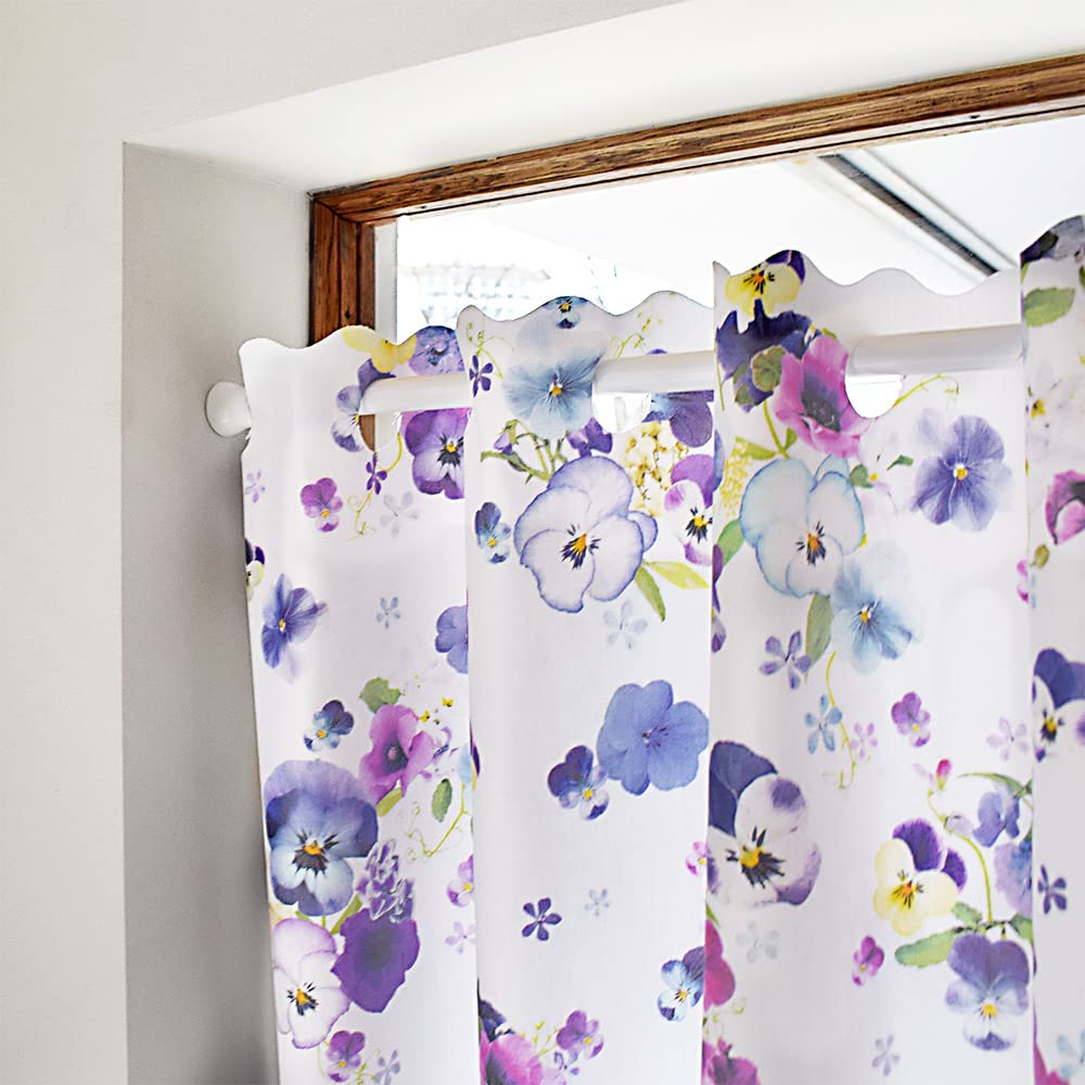 STYLE Decor Laminated Cafe Curtain for Small Stylish Privacy 70cm Long x 140cm Floral Blue W4001030 Windows, Screen, Wide, Bathroom, Print, Pansy,