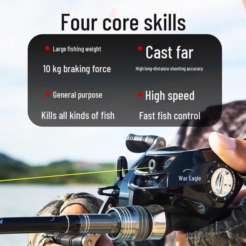 Колесо Black War Eagle Water Drop с магнитным тормозом для дальних забросов и противовзрывной леской — идеально подходит для ловли с плота и мелких предметов.